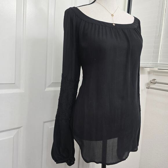 L'Agence 100% Silk Blouse Women’s Sz 6 Black Long Sleeve Sequin Elegance Luxury - Picture 2 of 11